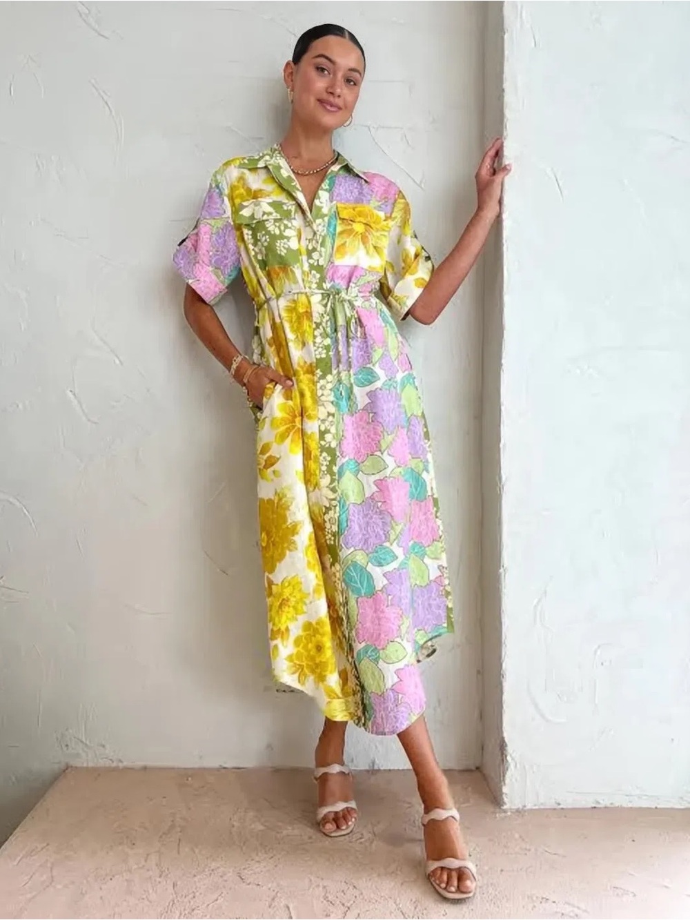 Alemais Elora Patchwork Linen Midi dress